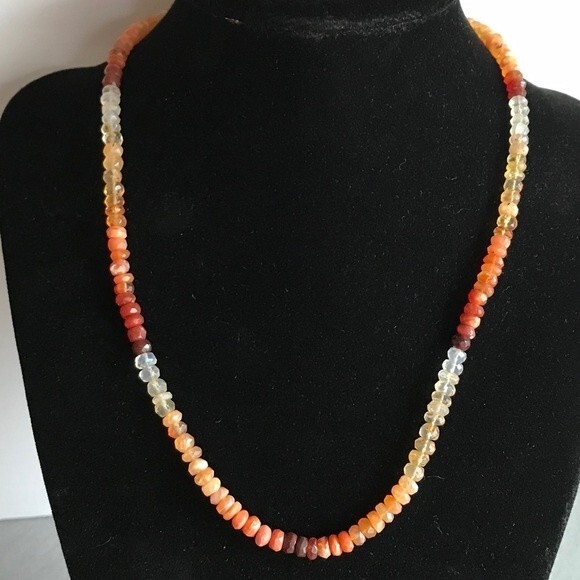 Vintage Handmade Genuine Faceted Fire Opal Gemstone Sterling Silver Clasp 17 in - Picture 1 of 8